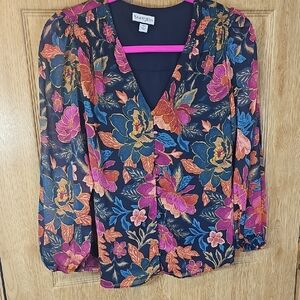 Sam And Jess Women's Floral Blouse - Navy and Pink